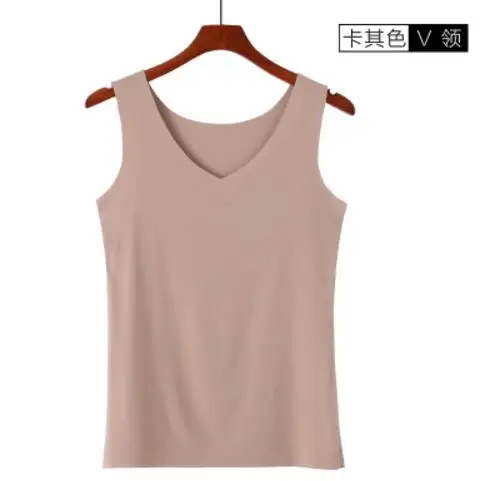 V-neck Khaki Женские топы на бретелях большого размера Модальные женские летние однотонные повседневные жилеты черные без рукавов Фитнес Досуг Дамская майка плюс размер - Цвет: V-neck Khaki