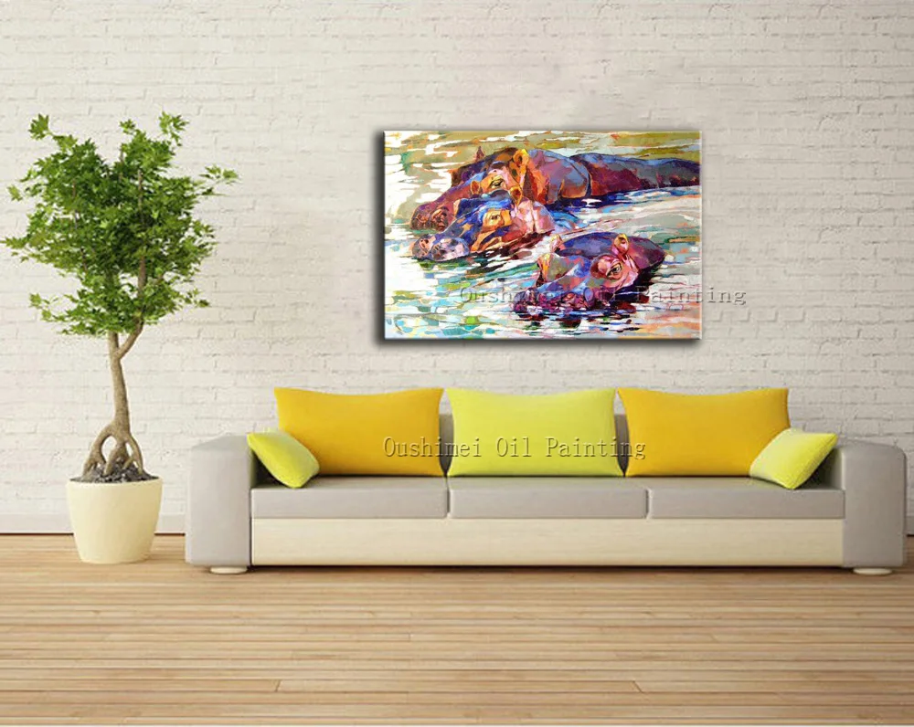 Бесплатная доставка высокое качество современная картина с бегемотом маслом на