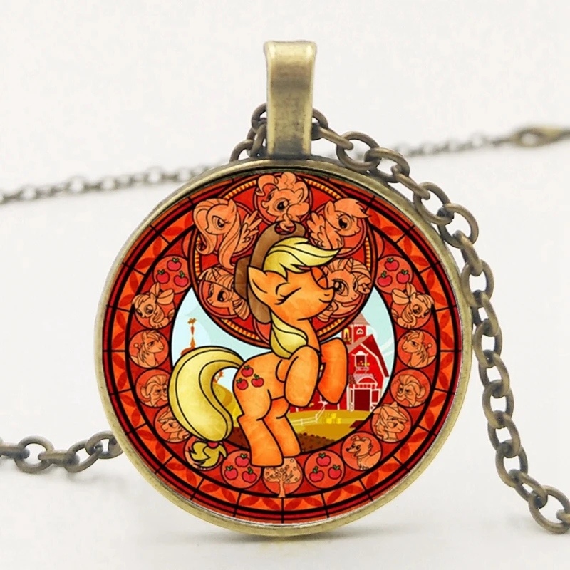1 My Little Horse Baoli Poni ожерелье принцессы Радуга лошадь искусство Круглое Стеклянное изображение девочки дети ожерелье мультфильм ювелирные изделия - Окраска металла: 1