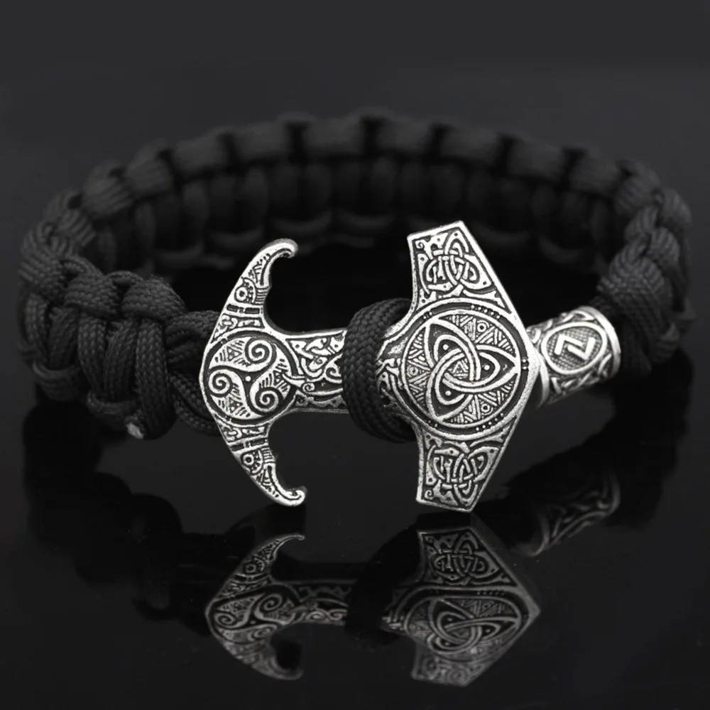 Мужской черный веревочный Плетеный старинный серебряный браслет Северной