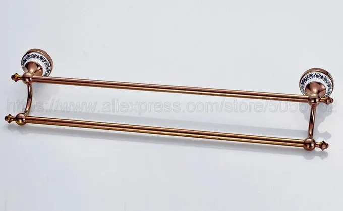 Вешалка для полотенец с двойными направляющими розовое золото латунь настенный