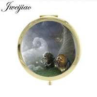 jweijiao hedgehog espejo de maquillaje gold plated metal make up mirror glass cabochon purse mirror h222