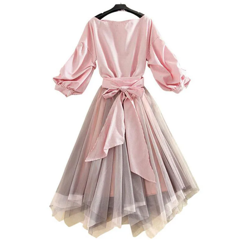 OLGITUM Vintage Spring Summer 2020 Lace Vestido Suit Elegant Mesh Long Midi Slim Pleated Set Women's Two-piece WS113 | Женская