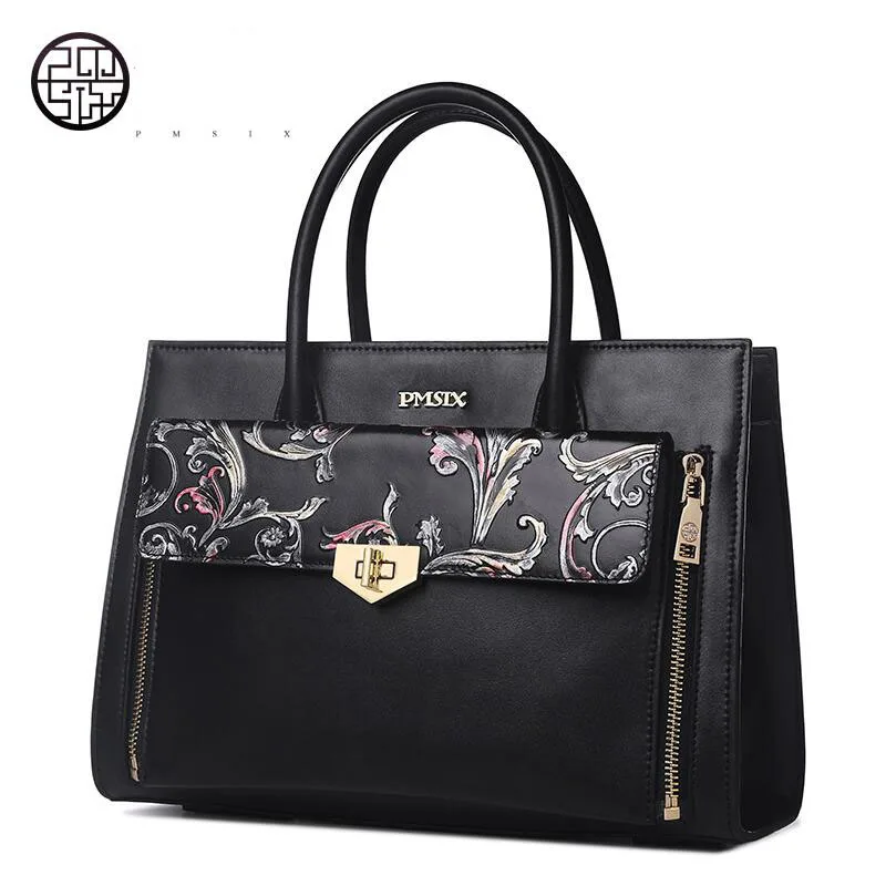 Pmsix Китайский ветер сумки тиснением плечо большой мешок прилив |