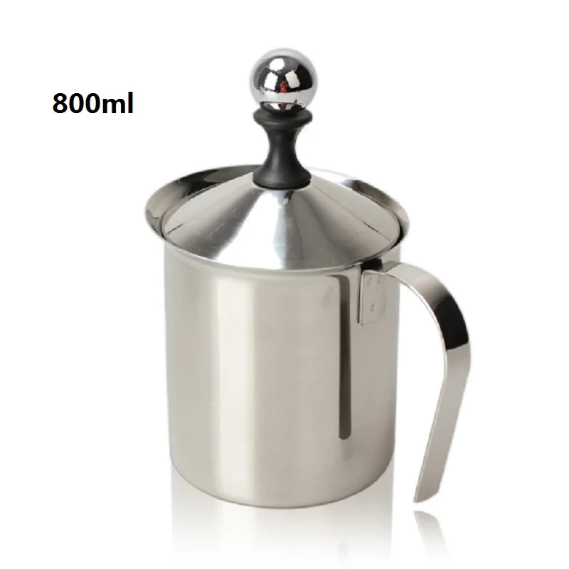 800ml 400/600/800 мл Нержавеющая сталь молока вспениватель, с двойной сетчатый молочный кувшин для молока в виде молочной пены для Кофе молока чайник Кухня инструмент - Цвет: 800ml