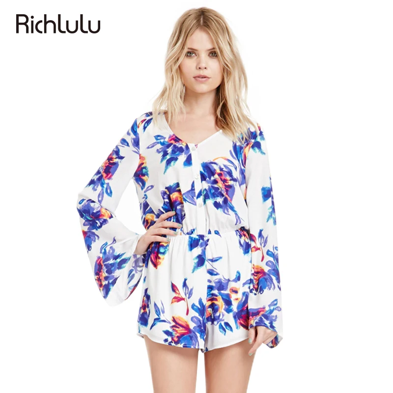 Richlulu Новинка весны с цветочным принтом Комбинезоны для малышек Для женщин