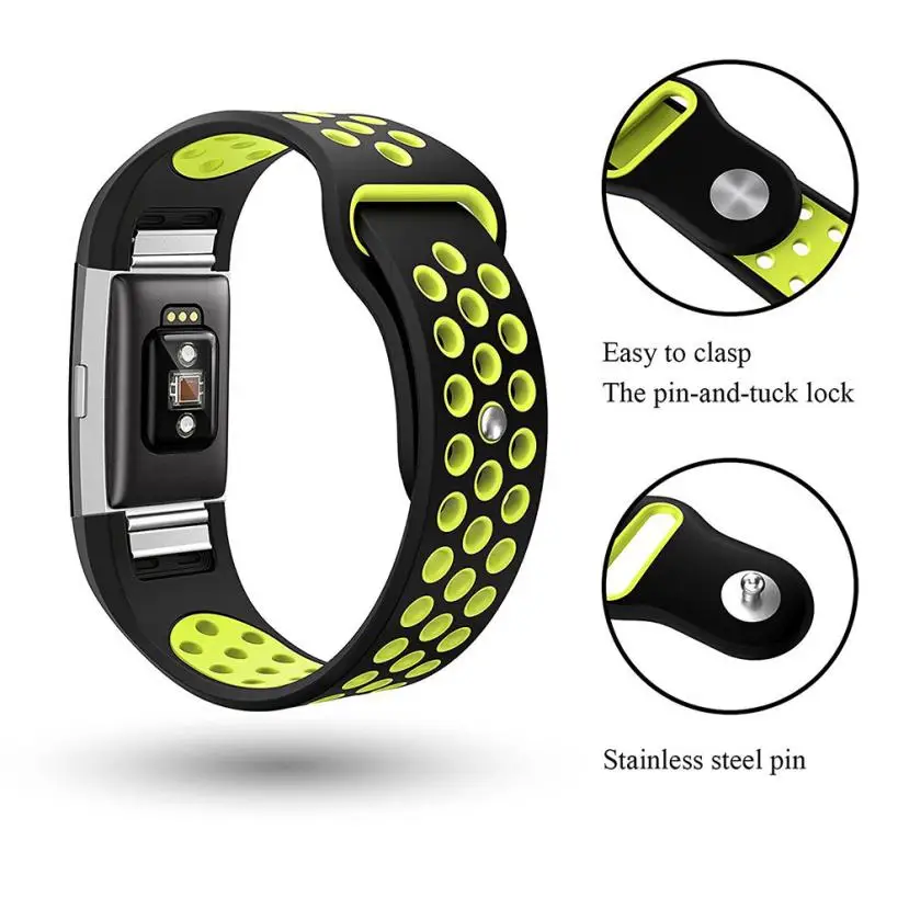 New Fashion Double Color Sports Silicone Bracelet Strap Band For Fitbit Charge 2 wearable devices smartwatch relogios horloge@ |