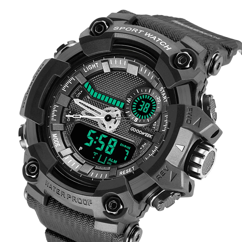 GOODWEEK цифровые водонепроницаемые мужские спортивные часы светодиодные - Фото №1
