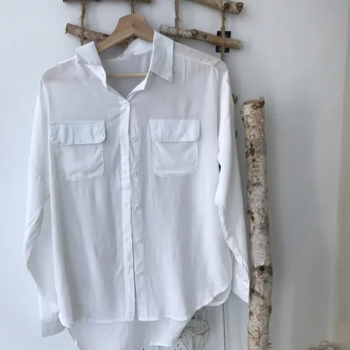 2019 весенние корейские шикарные свободные шифоновые рубашки Женская однотонная