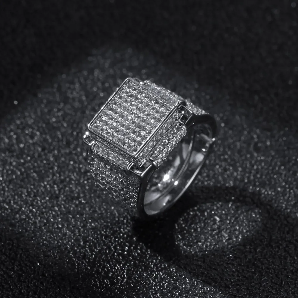 UWIN Micro Pave геометрический хип-хоп мужское кольцо с кубическим цирконием золотого и серебряного цвета модные ювелирные изделия Прямая - Цвет основного камня: silver