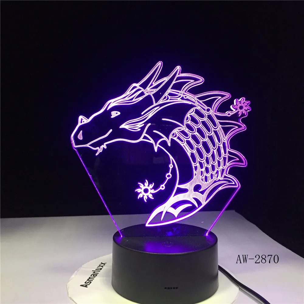 Дракон 3D светодиодный Настольный светильник 7 цветов Изменение USB Ночник декор