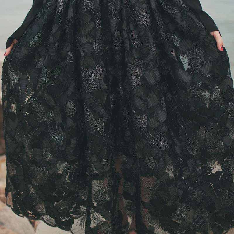 

2019 SELLWORLDER Japanese style Thick flower chasm jacquard lace black dress