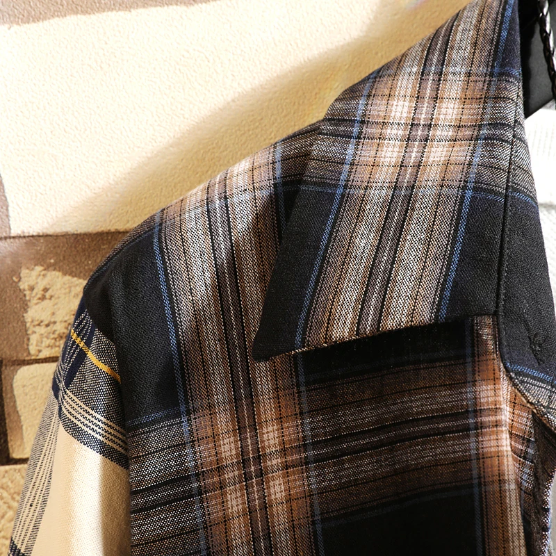 Мужская рубашка в клетку свободная брендовая стиле хип хоп с длинными рукавами