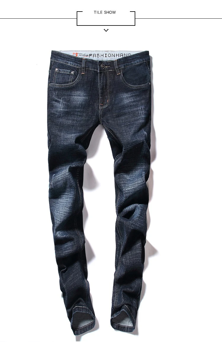 Men's Stretch Jeans Fashion Business Classic Style Autumn Straight Fit Jeans Regular Casual Denim Pants Male Cowboy Trouser
