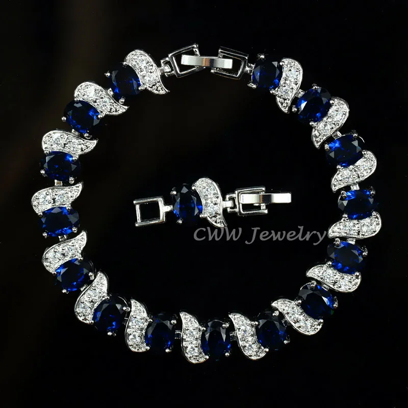 blue CWWZircons Высокое качество Потрясающие CZ женские модные ювелирные изделия прозрачный белый кубический цирконий камень браслет для дам подарок CB176 - Окраска металла: blue