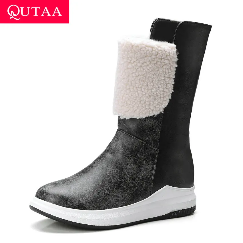 Женские зимние ботинки QUTAA мягкие теплые плюшевые до середины икры с