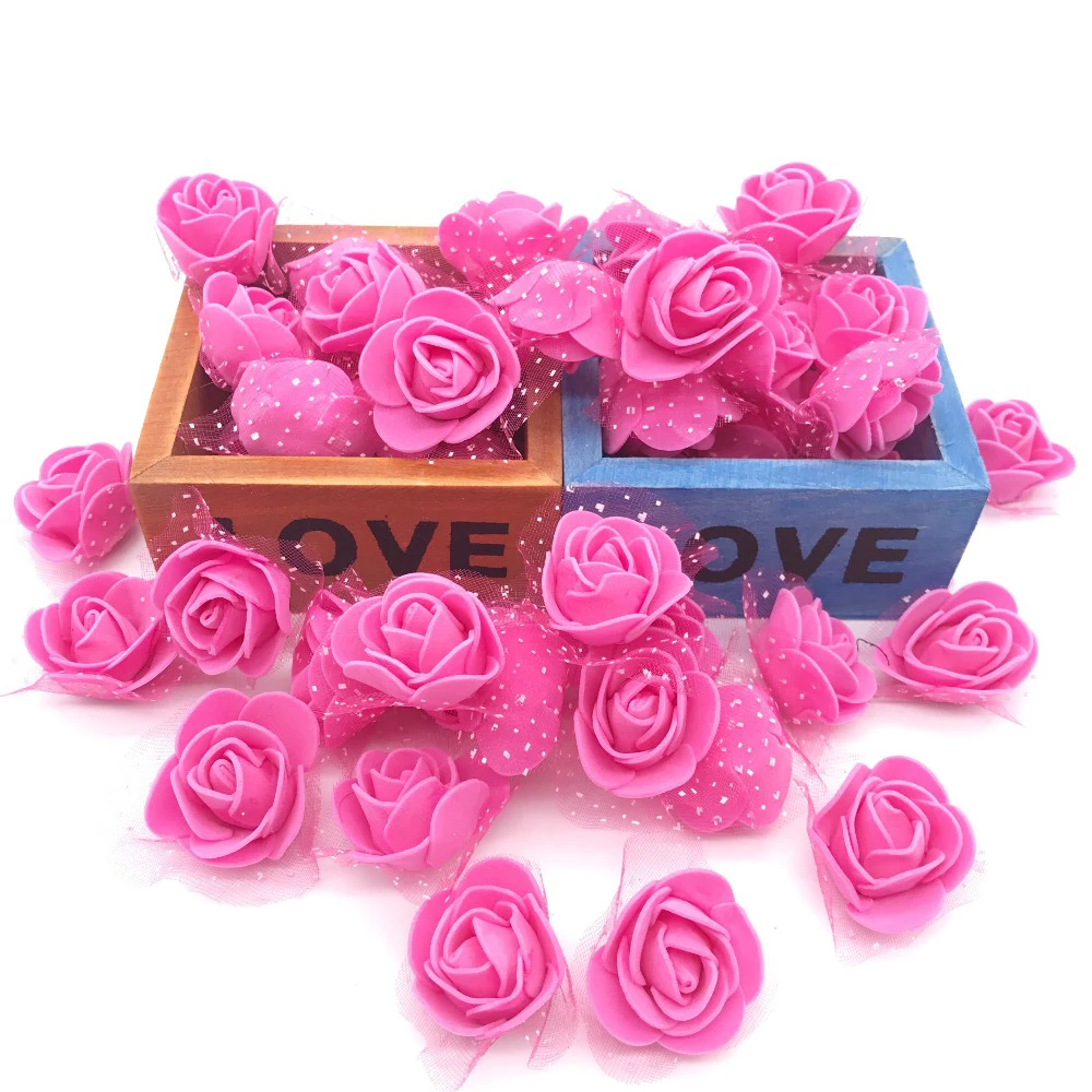 rose red 100 шт./лот, 2 см, мини-пена, розовая голова, искусственный шелк, цветок, свадебное праздничное украшение, ручная работа, одежда, обувная коробка, аксессуары - Цвет: rose red