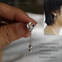 fashion cherry sakura flower earrings for women s925 silver plated floral stud earring female girl jewelry gifts