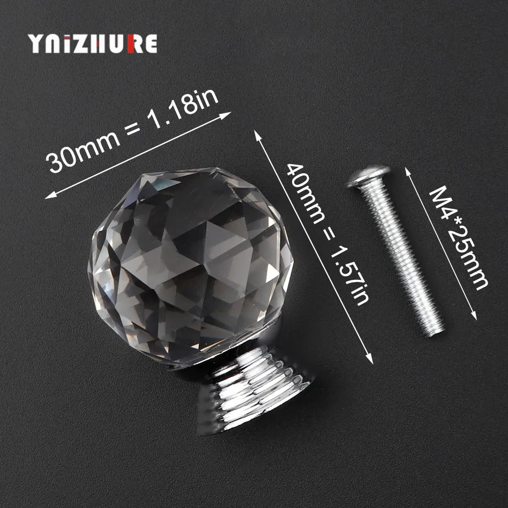 30mm crystal ball YNIZHURE фирменный дизайн 20-40 мм Хрустальные стеклянные ручки комод Ящик Кухонный Шкаф вытяжной шкаф ручка - Цвет: 30mm crystal ball