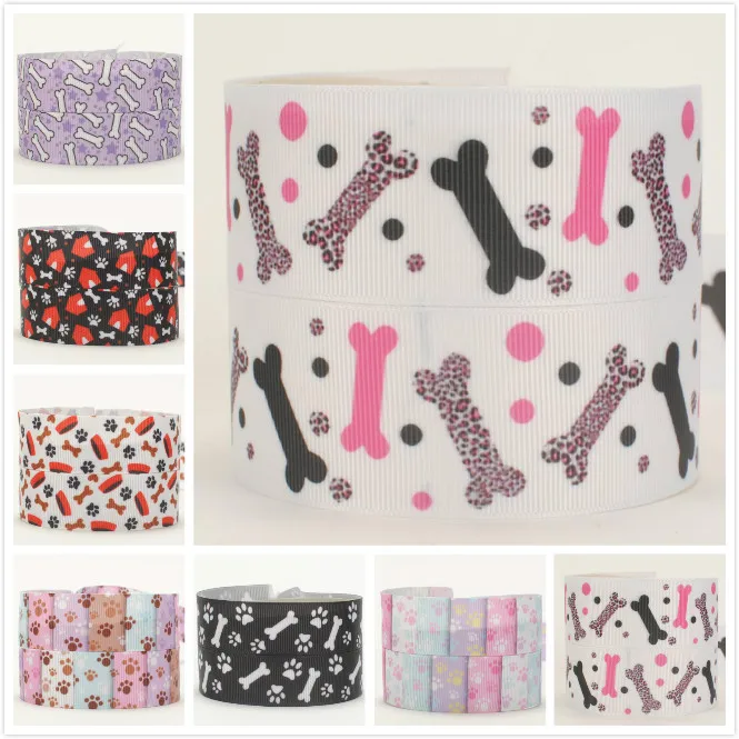 Лента в рубчик с принтом Собачья лапа 7/8 дюйма 22 мм|grosgrain cartoon ribbon|ribbon free shippingcartoon