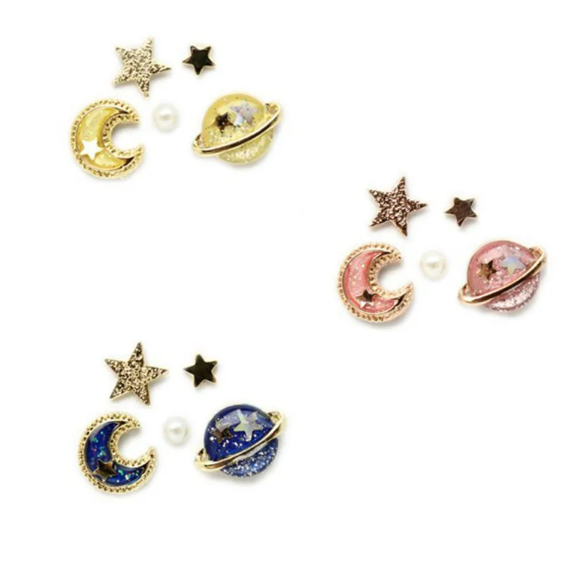5 комплектов Звезда Луна и Вселенная Мультяшные Сережки для женщин корейская