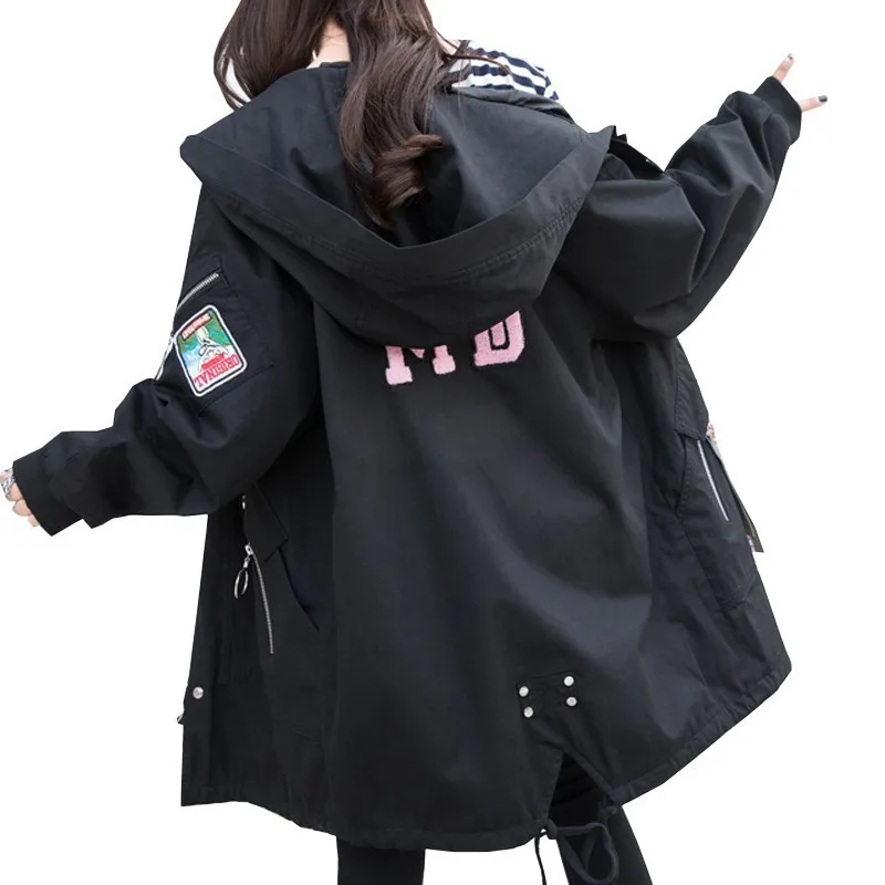 

2019 New Spring Autumn Women Loose Windbreaker Plus Size Casual Coat Code Ladies Long Fat Boutique Fashion Female Jacket PJ515