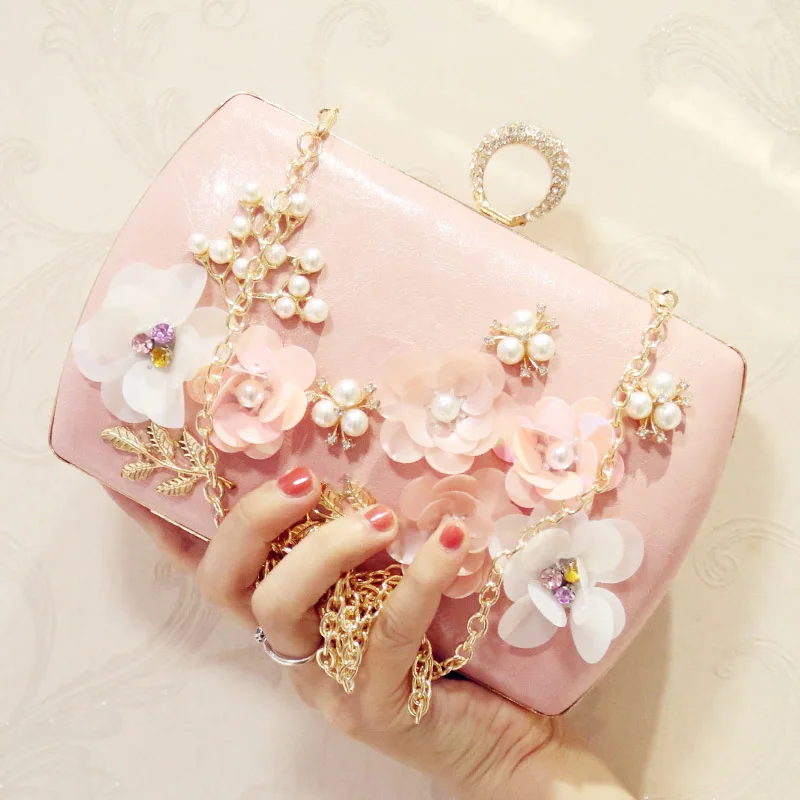 Женский клатч с искусственным жемчугом и цветочной аппликацией|Вечерние