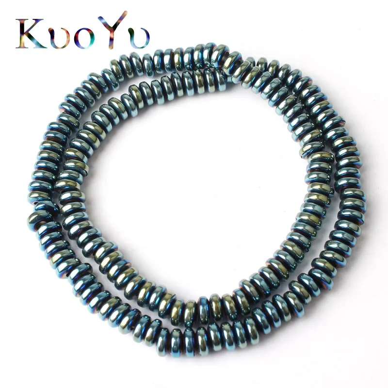 Blue-green 6x2 мм круглые бусины Rondelle из гематита, натуральный камень, разноцветное покрытие, размер 2,3 мм, бусины с большим отверстием для самостоятельного изготовления ювелирных изделий, браслет - Цвет: Blue-green