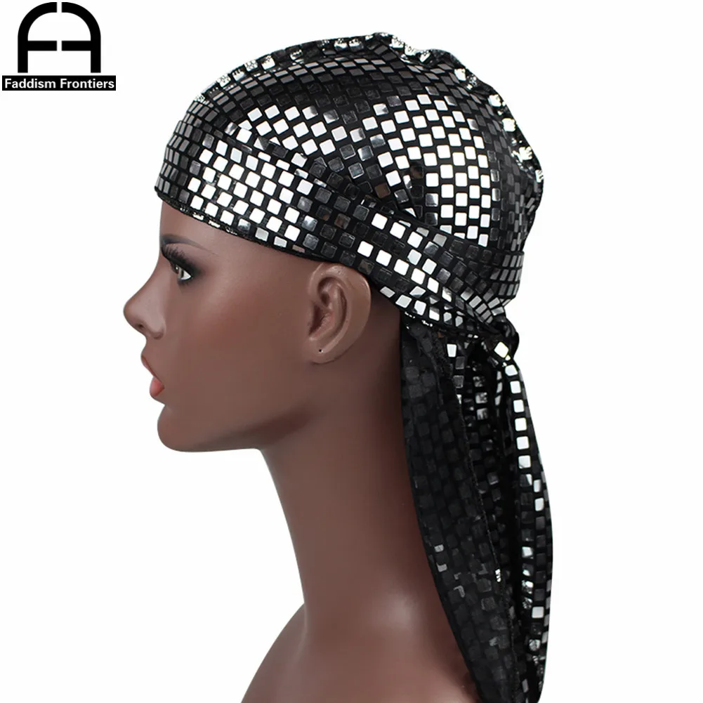 Мужские блестящие шелковые банданы с пайетками Durag для мужчин тюрбан головной