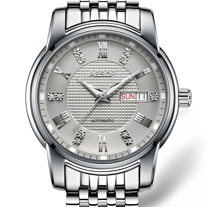 9011 sliver grey AESOP Алмаз мужские часы лучший бренд класса люкс автоматические механические часы сапфировое стекло полностью стальные мужские часы Relogio Masculino - Цвет: 9011 sliver grey