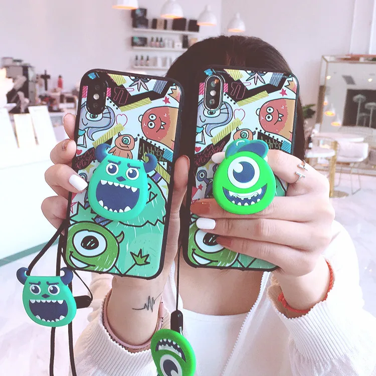 For Samsung S8 S9/s9 plus case soft cartoon eye cover for galaxy note 8/9 S7 edge S10 lite + 3D holder strap |