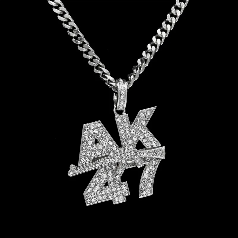 4.5 см * 4 Золото Серебро Хип Хоп Пистолет Кулон Ожерелье Для Человека AK47 Кристалл