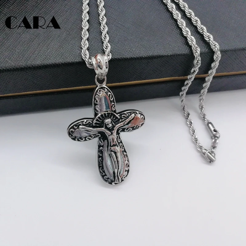 CARA 2019 New Crucifix pendant necklace antique silver color Jesus cross Christian crucifix CARA0549 | Украшения и аксессуары