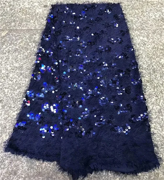 Высокое качество Черный африканский кружево ткань ФРАНЦУЗСКИЙ СИНИЙ блёстки