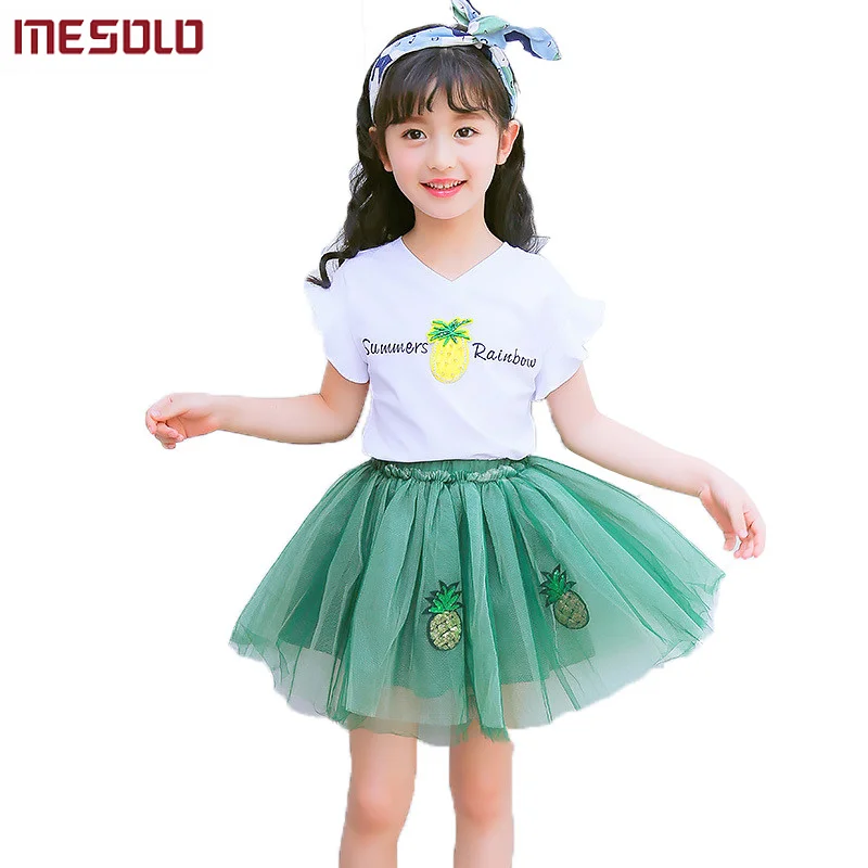 Комплекты детской одежды Новинка лета 2018 футболка и юбка карамельных цветов для