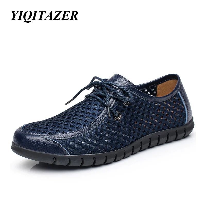 

YIQITAZER 2017 New Fashion Light Summer Cool Shoes Mens Shoes,Lace up Breathable Rubber Soles Lace up Flats Man Yellow Blue