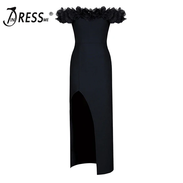 

INDRESSME Free Shipping 2019 New Fashion Causual Solid Sleeveless Ankle-Length Off The Shoulder Bandage Dress