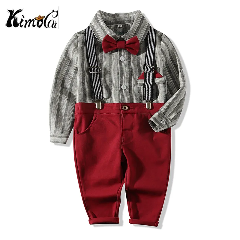 Kimocat/Корейский модный костюм джентльмена для мальчиков рубашка в полоску +