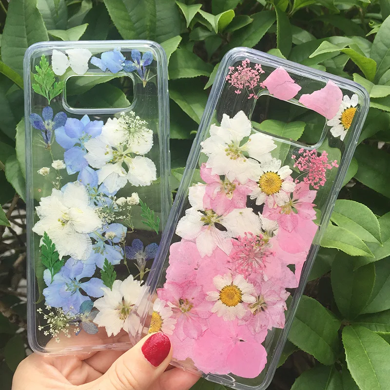Tfshining Dried Real Flower Handmade Clear Pressed Phone Case For Samsung Galaxy S9 S10 Plus S8 Note 8 9 Soft TPU Back |