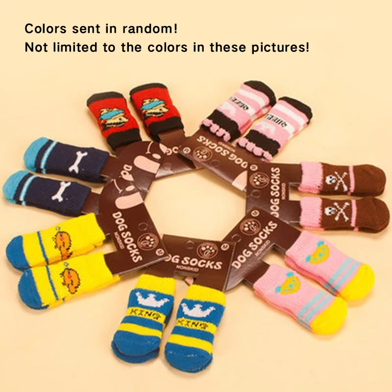 Random Color 2 пары, хорошее качество, милые красные мягкие хлопковые нескользящие вязанные теплые носки с нескользящей подошвой для домашних животных, собак Прямая поставка - Цвет: Random Color