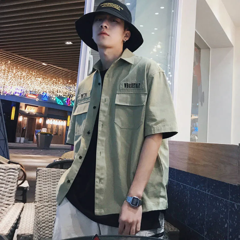 Рубашка мужская с коротким рукавом уличная одежда в стиле хип-хоп шелковая