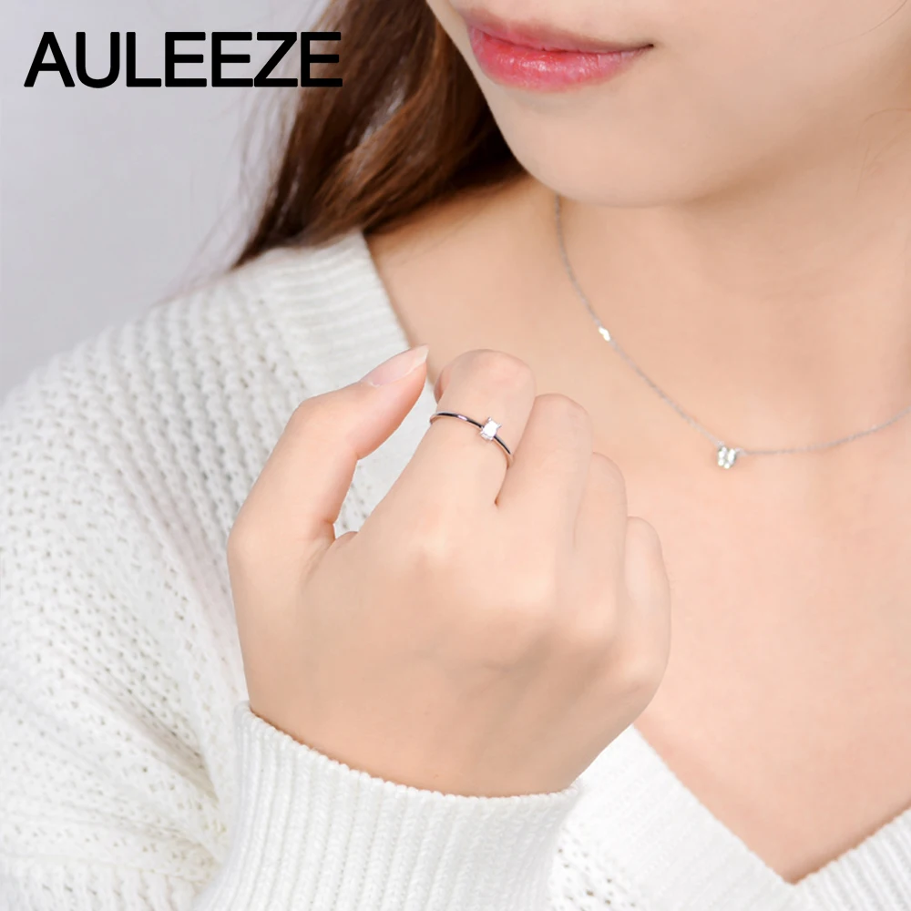 AULEEZE Solitaire, обручальное кольцо с натуральным бриллиантом, 18 карат, желтое золото, ювелирное изделие, 0.18CT, изумрудная огранка, настоящее алмазное кольцо для женщин