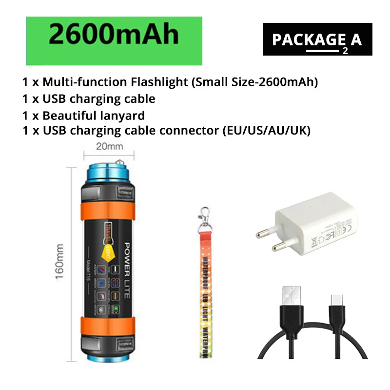 16CM-2600mAh-2 Многофункциональный Перезаряжаемые светодиодный вспышка светильник Кемпинг Фонари 7800 мАч палатка светильник работы лампы рыбалка Предупреждение светильник IP68 из водонепроницаемого материала - Испускаемый цвет: 16CM-2600mAh-2