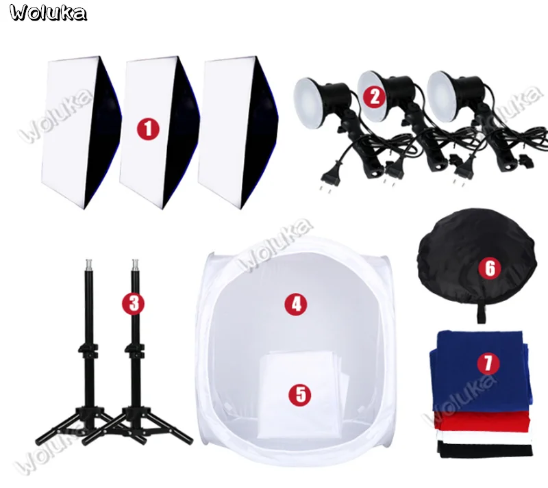 LED small studio set softbox fill lamp photography Lighting Kit 50x70cm Softbox Photo Studio Set Light 80cm CD50 T03 H | Электроника