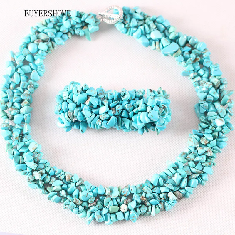 Green Turquoise Женский комплект ювелирных изделий неправильной формы чип бусины натуральный камень говлит гранат оникс флюоритовый кварц Кристалл Опал ожерелье браслет - Окраска металла: Green Turquoise