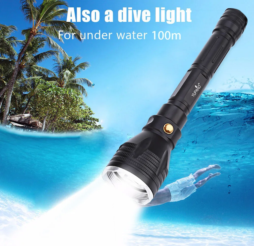 Yupard 1200LM 10W L2 фонарик для дайвинга Подводный фонарь на глубину 100 м