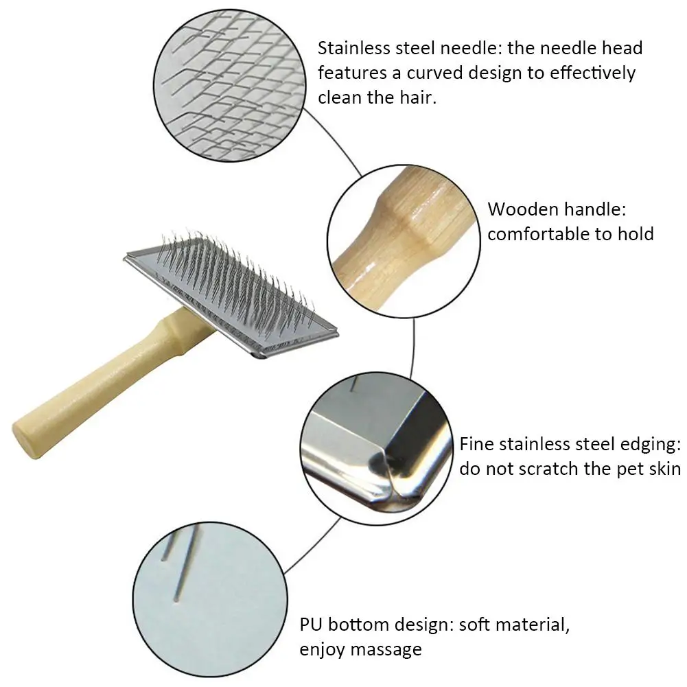 Щетка для груминга кошек и собак деревянная ручка игла из нержавеющей стали