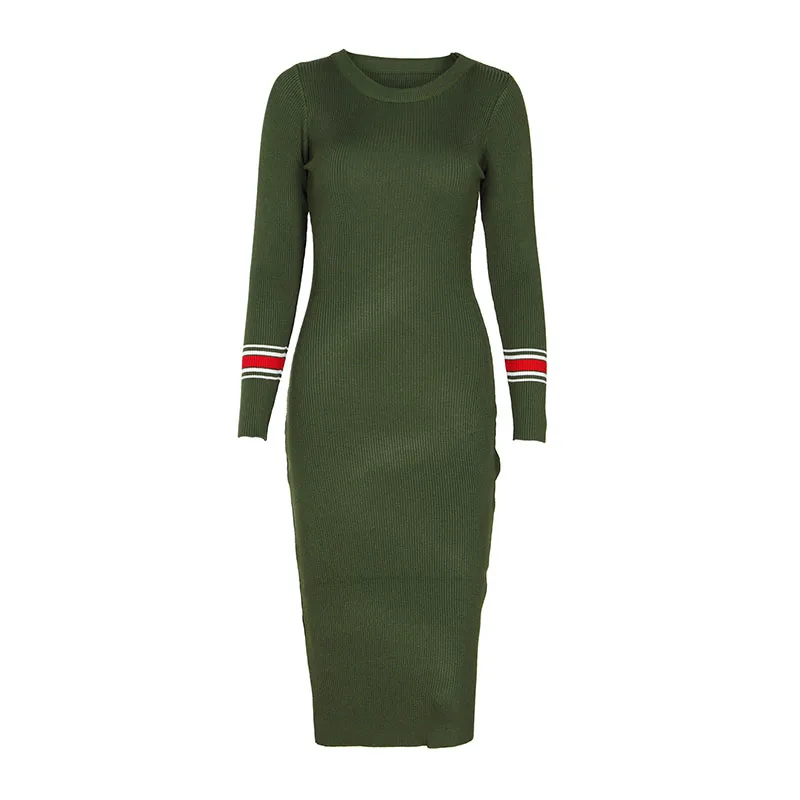 Для женщин миди Платья-свитеры осень-зима 2018 Новая мода полосатый с длинным