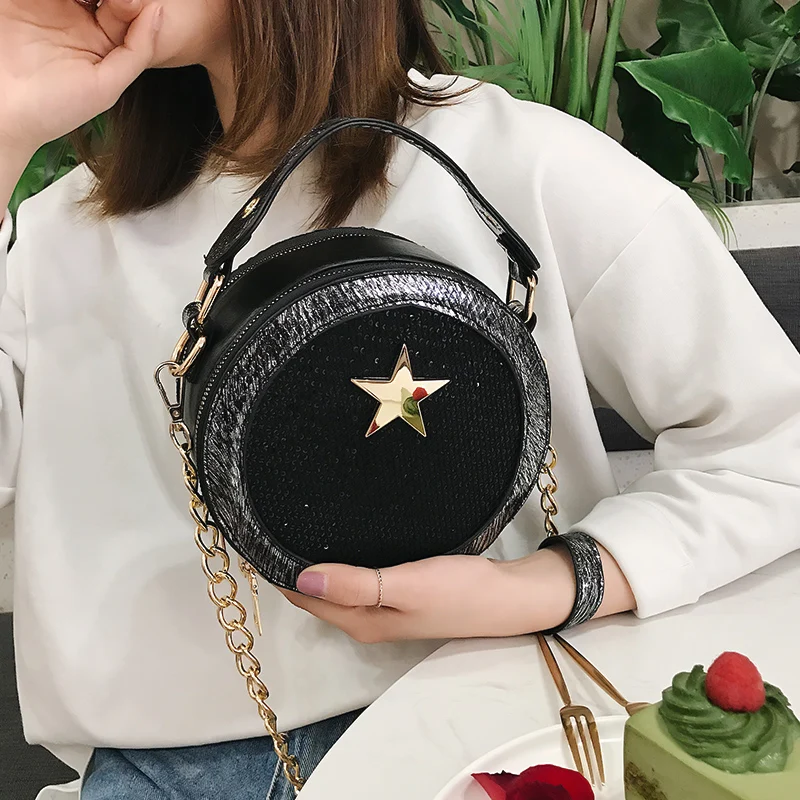 2019 новый тренд звезды маленькая круглая сумка модные креативные сетка плечо