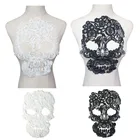 Вышитая аппликация 31 см с воротником в виде черепа, черная, белая, Готическая, панк-рок, кружевная отделка, нашивка для шитья, для свадебного вечернего платья, сделай сам